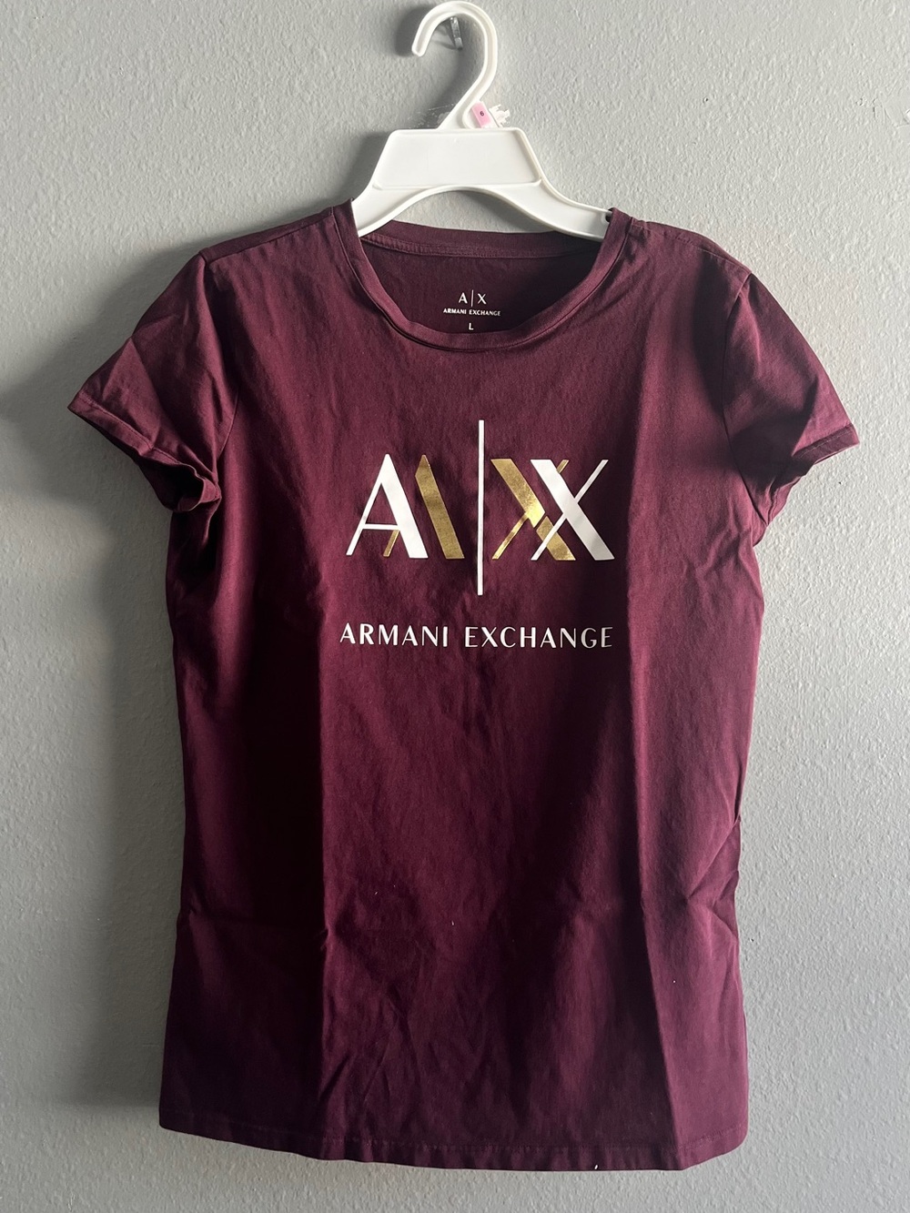 Armani Exchange Women's Burgundy Logo Tee size large